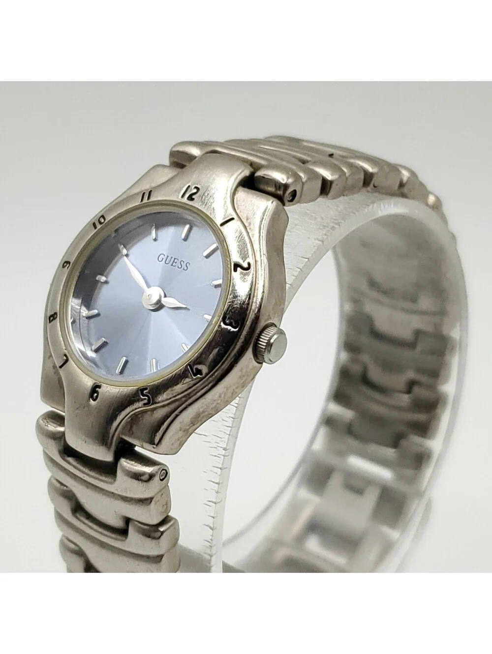 Guess Blue Dial Watch Women 22mm Silver Tone New Battery